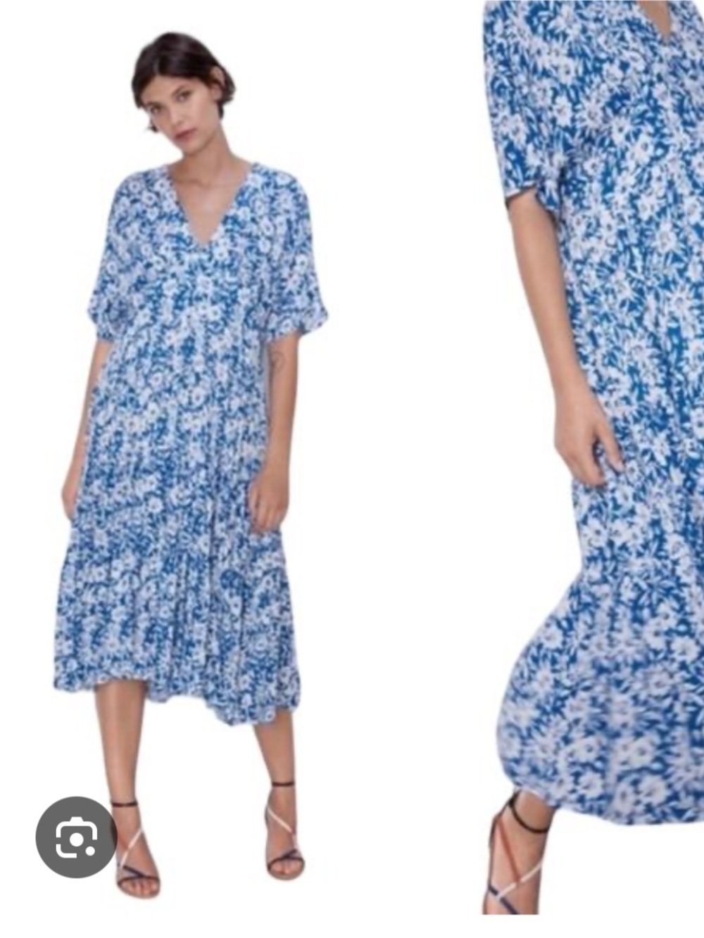 Zara Floral Print Blue Midi Dress Size Small